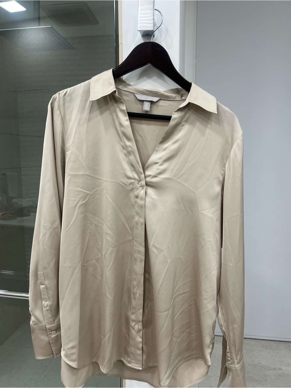 H&M Cream Satin-Look Long Sleeve Blouse